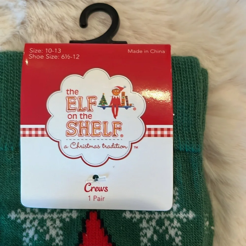African American The Elf On The Shelf Green Christmas Holiday Crew Socks